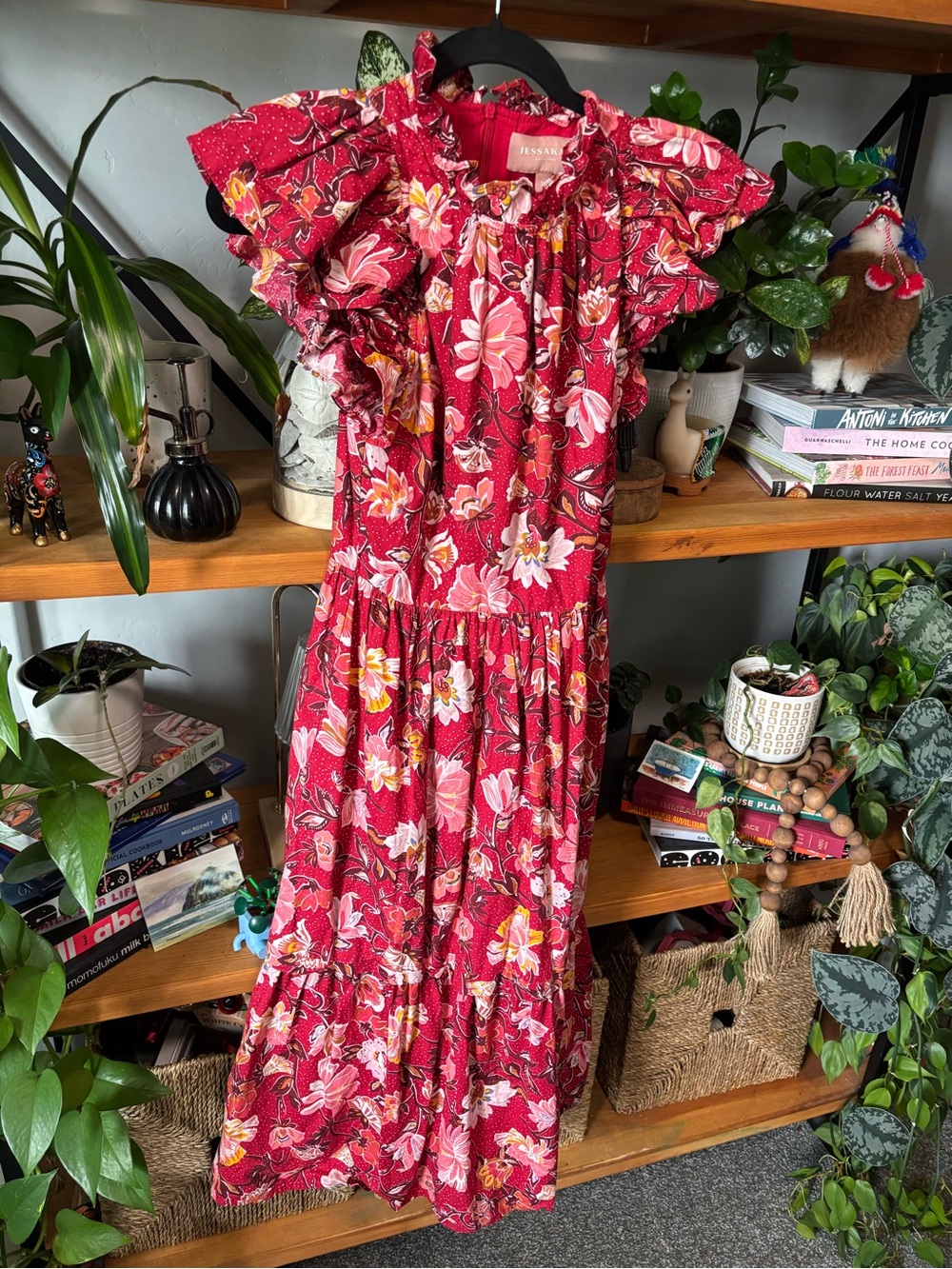 JessaKae Red Floral Ruffled Maxi Dress | XS